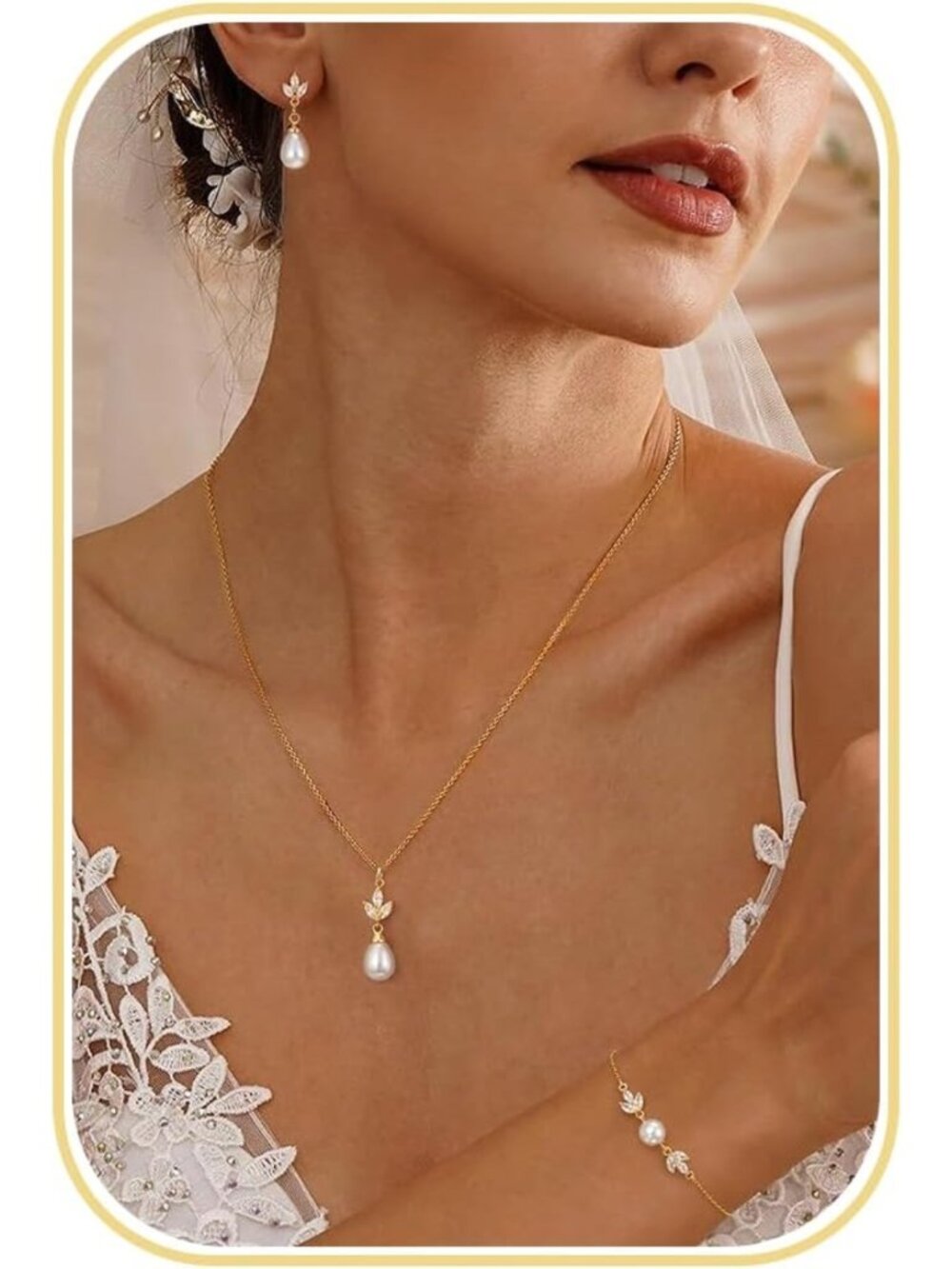 Elegant Pearl Jewelry Set for Women, 14K Gold Plated Necklace & Earrings